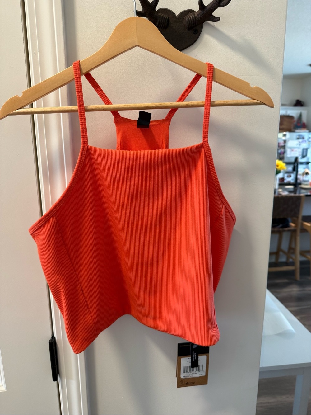 The North Face Women's Bright Orange Ribbed Cropped Workout Top